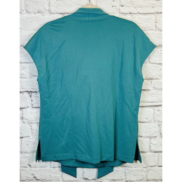 NWT Chico's Black Label Cowl Neck Top Dressy Shirt Tunic Tie Neck Bow Blue Large - Picture 6 of 11